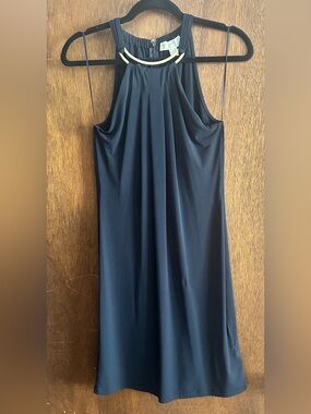Michael Kors Sexy Dark Blue Sleeveless Cocktail Dress Gold Accent Size Small